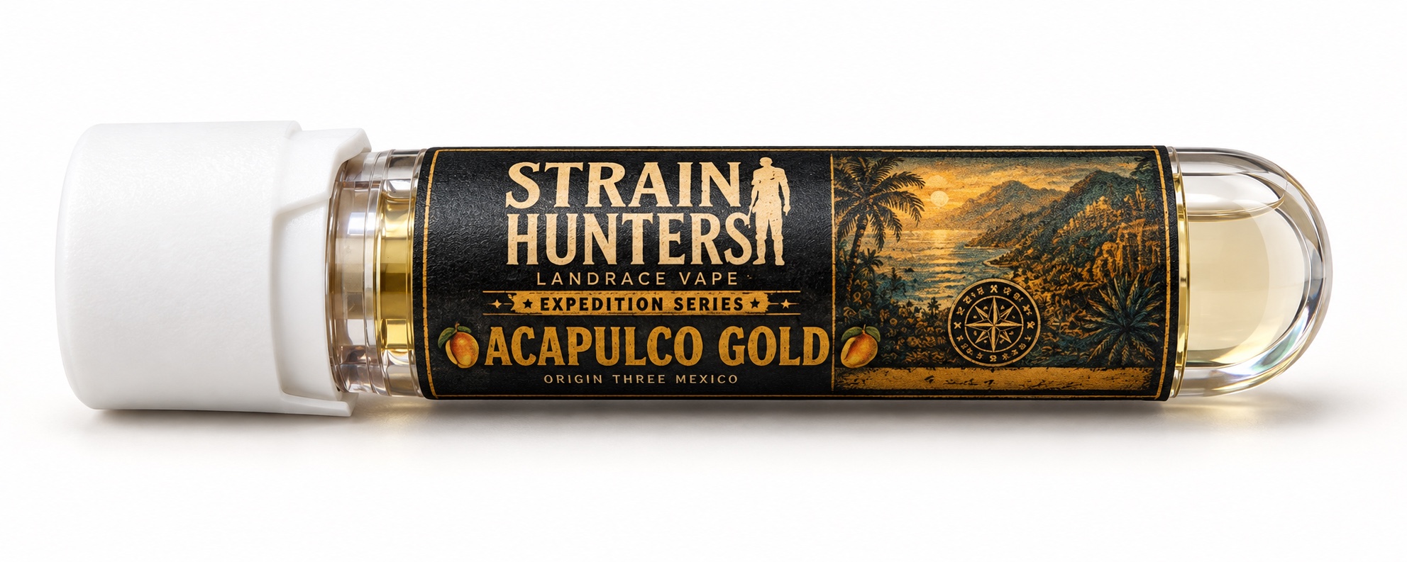 Acapulco Gold cartridge tube with horizontal label wrap