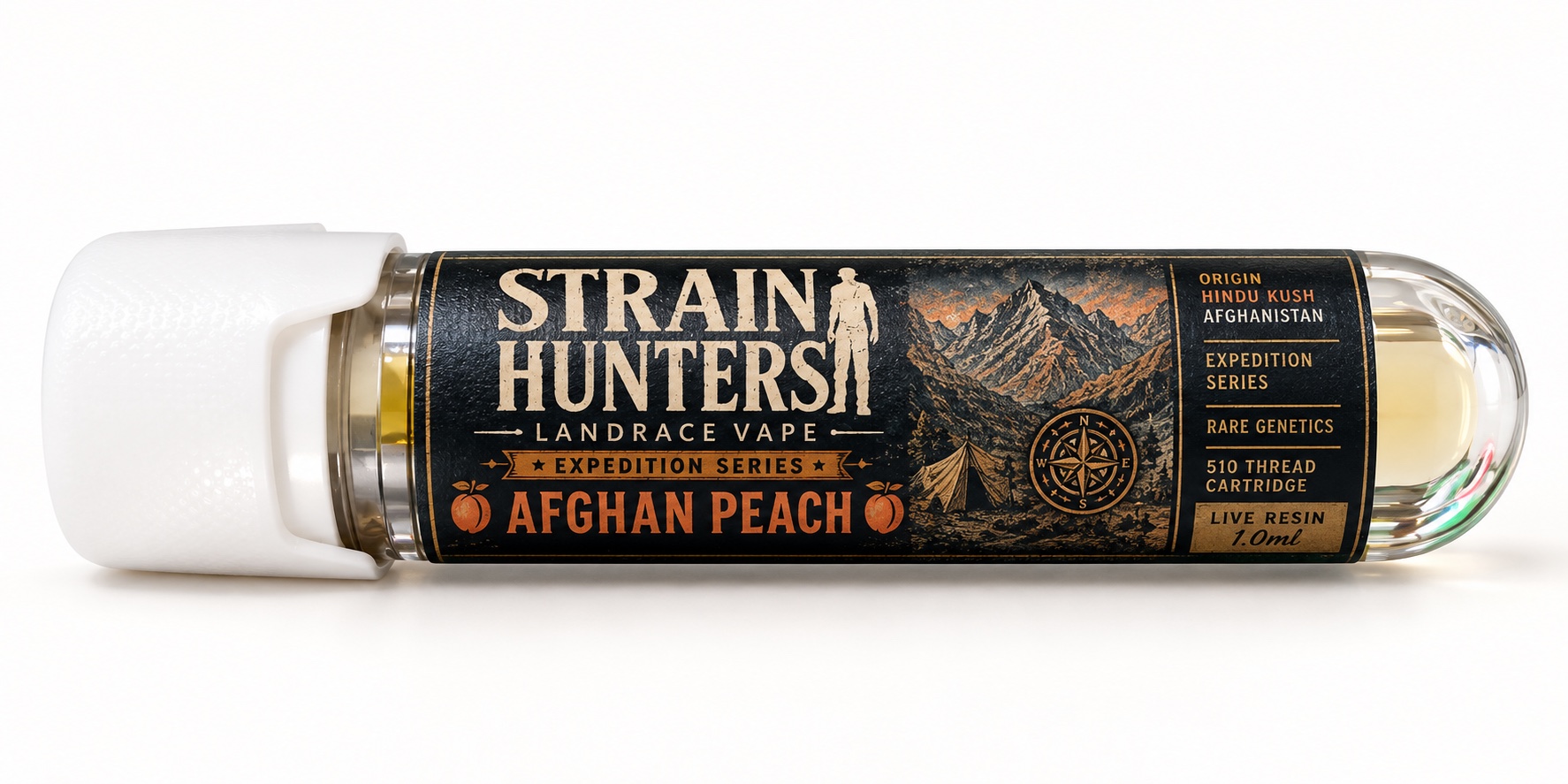 Afghan Peach cartridge tube with horizontal label wrap